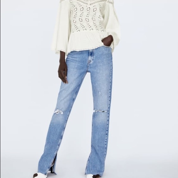 New Zara XS eyelet boho top in white - Picture 3 of 10